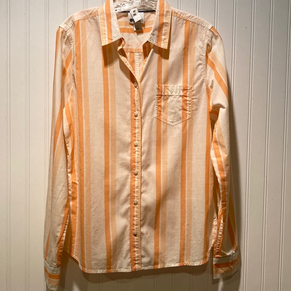 STYLUS 100% Cotton Striped Button Up Blouse Size Medium